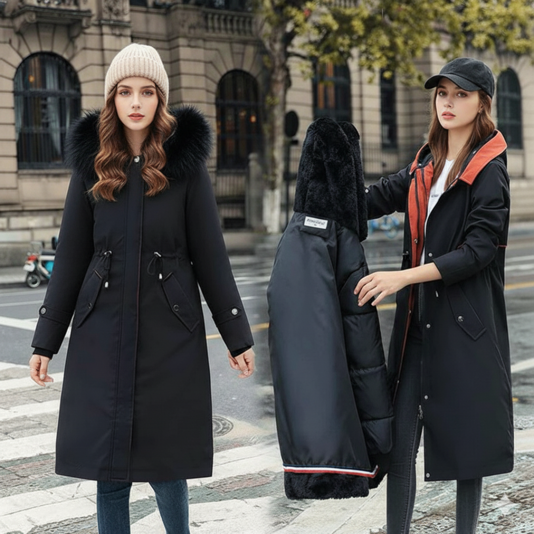 Kurtka zimowa z kapturem i miękkim kołnierzem